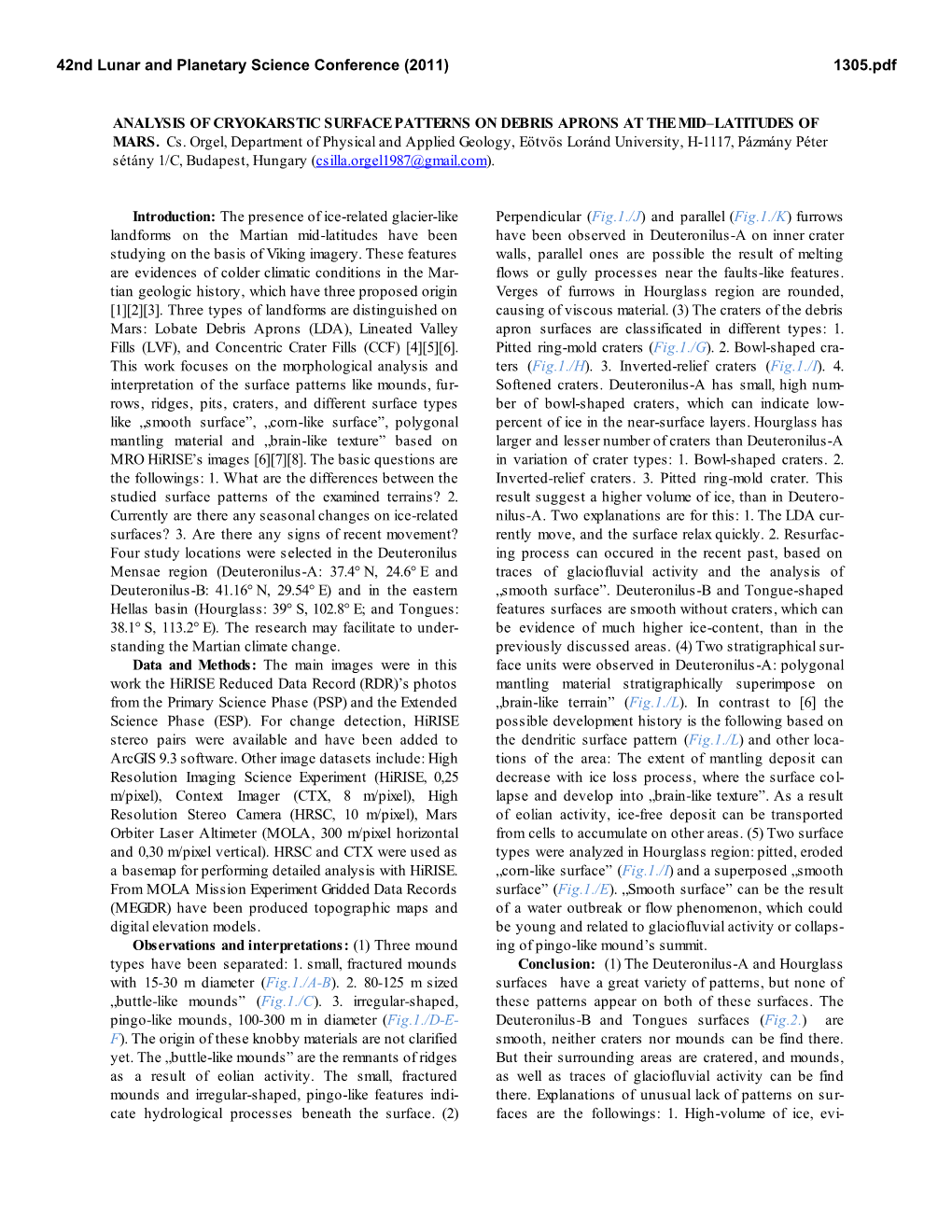 Analysis Ofcryokarstic Surfacepatterns on Debris