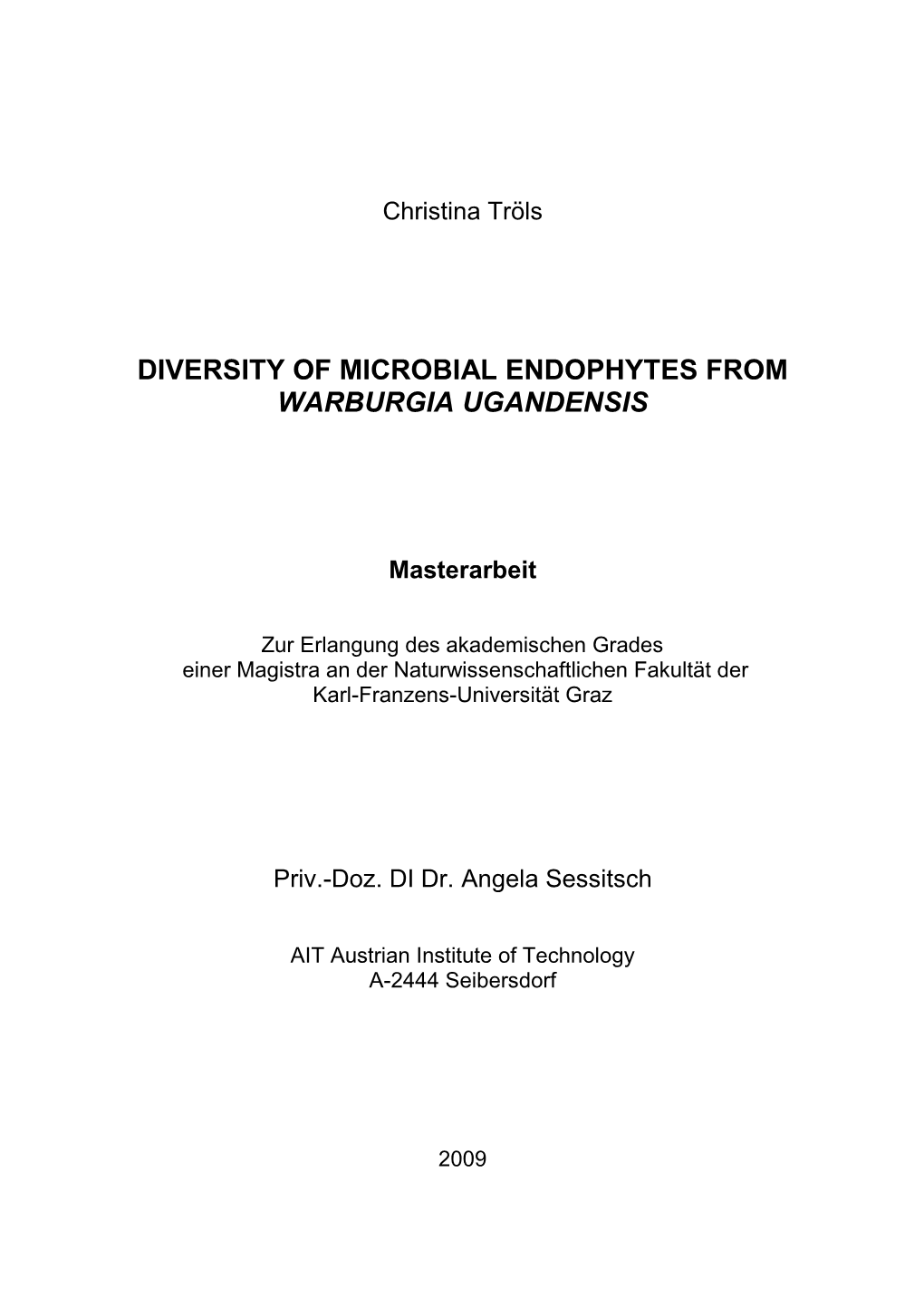 Diversity of Microbial Endophytes from Warburgia Ugandensis