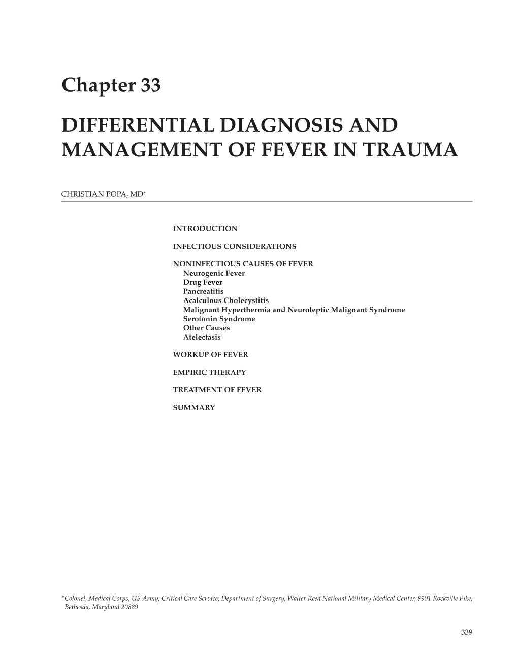 Chapter 33 Differential Diagnosis and Management of Fever in Trauma