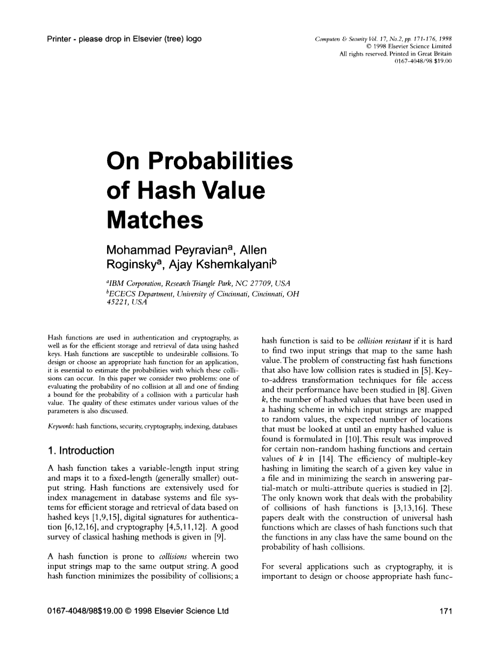 On Probabilities of Hash Value Matches