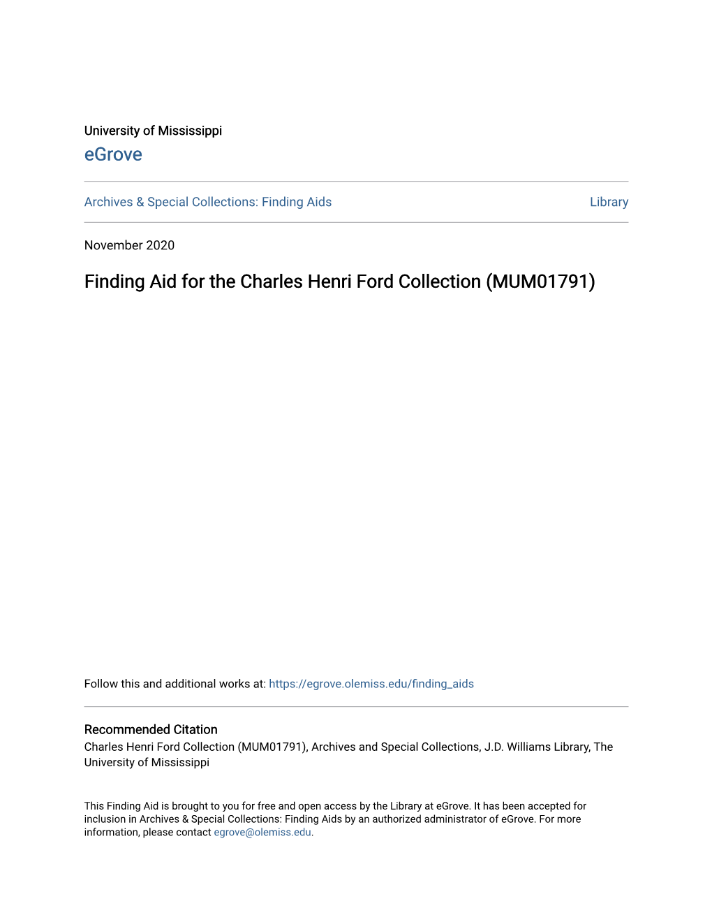 Finding Aid for the Charles Henri Ford Collection (MUM01791)