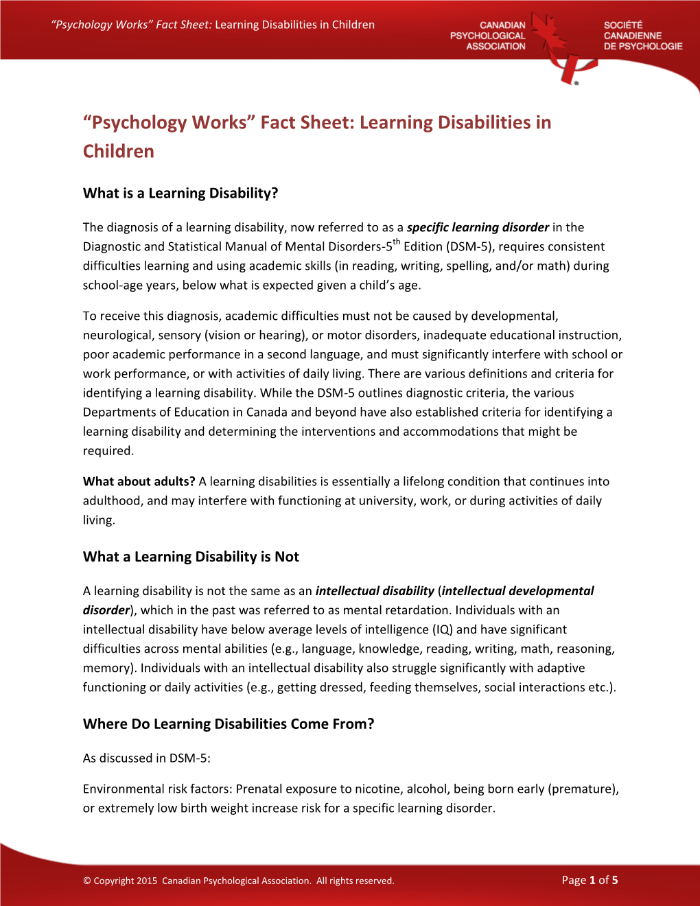 Learning Disabilities in Children