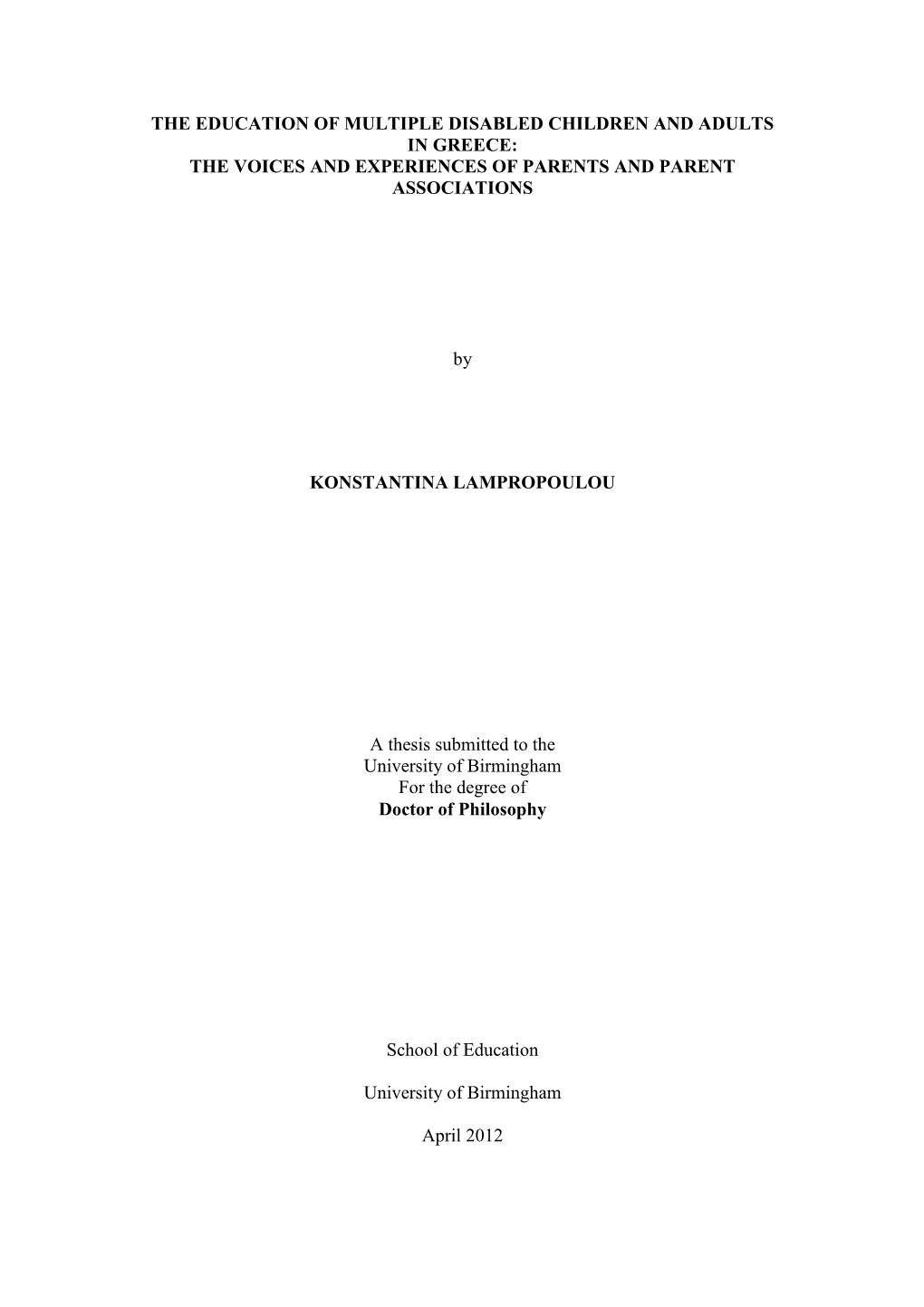 The Education of Multiple Disabled Children and Adults in Greece: the Voices and Experiences of Parents and Parent Associations