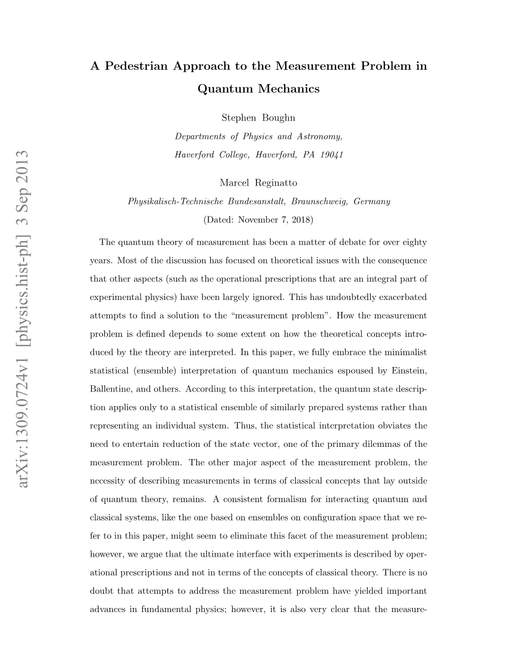 A Pedestrian Approach to the Measurement Problem in Quantum