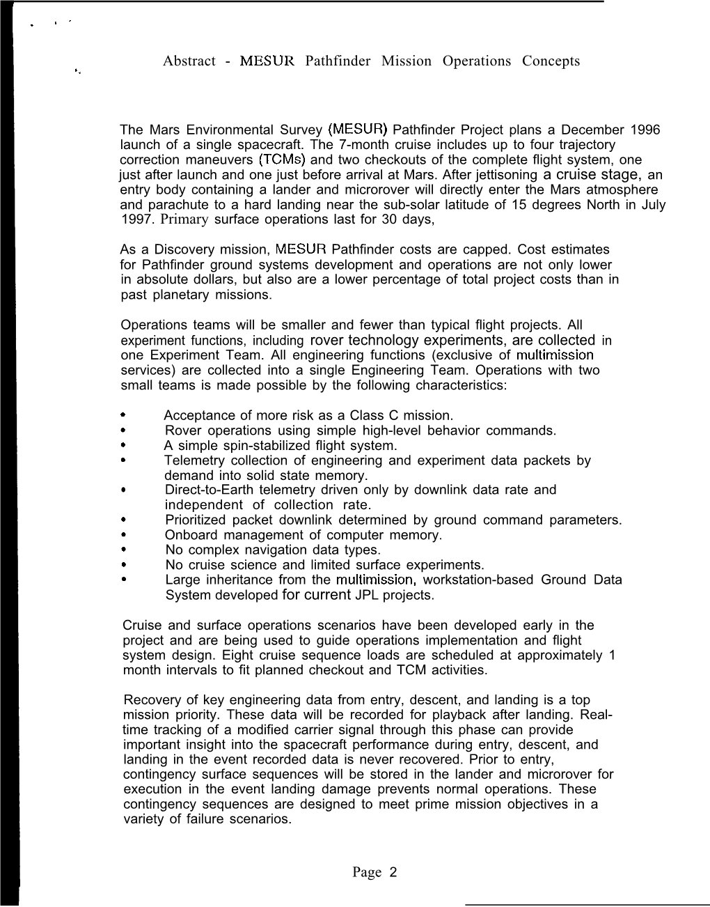 Abstract - MESUR Pathfinder Mission Operations Concepts $