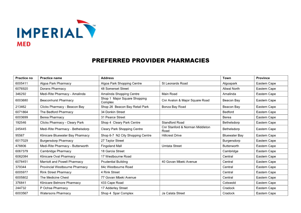 Preferred Provider Pharmacies