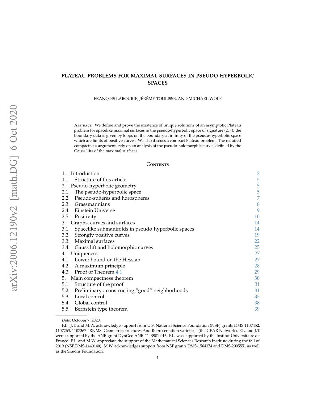 Arxiv:2006.12190V2 [Math.DG] 6 Oct 2020 5.2