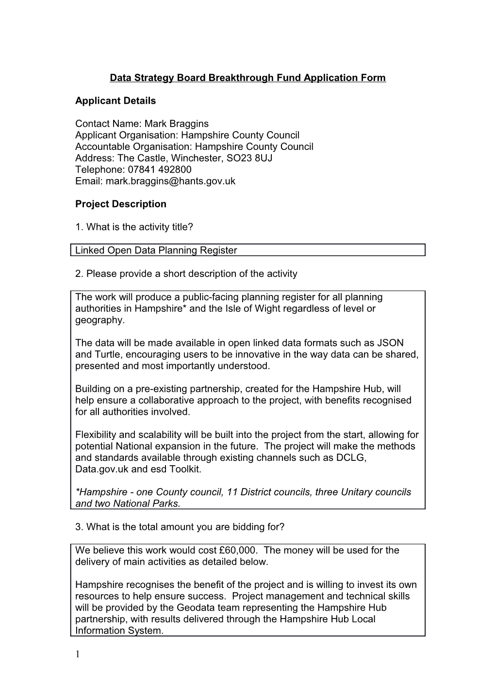 Data Strategy Board Breakthrough Fund Application Form