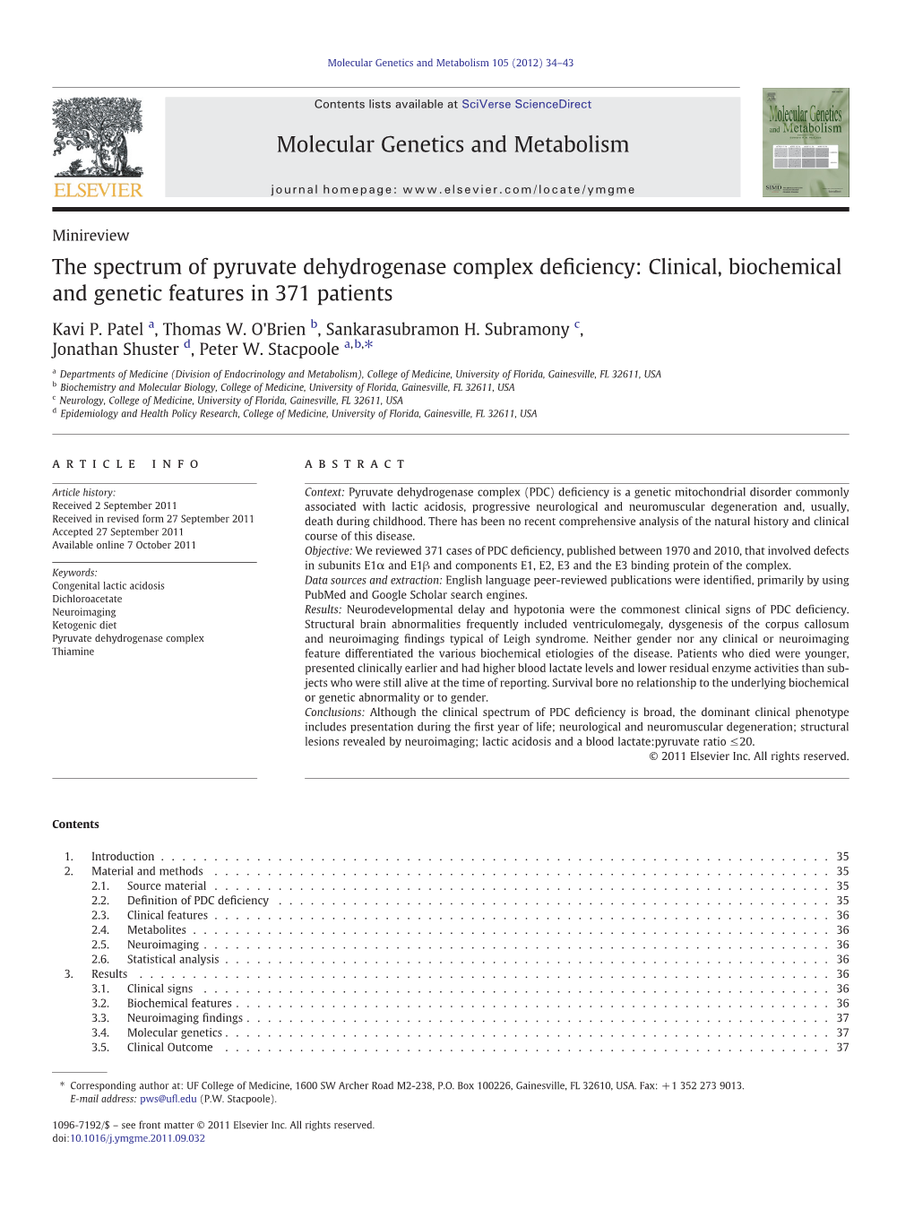 The Spectrum of Pyruvate Dehydrogenase Complex Deficiency