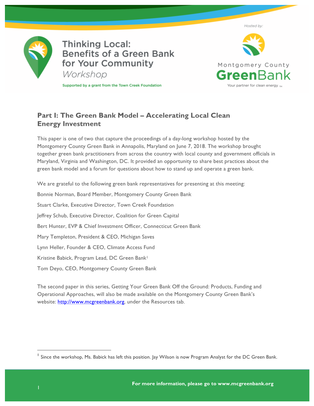 The Green Bank Model – Accelerating Local Clean Energy Investment