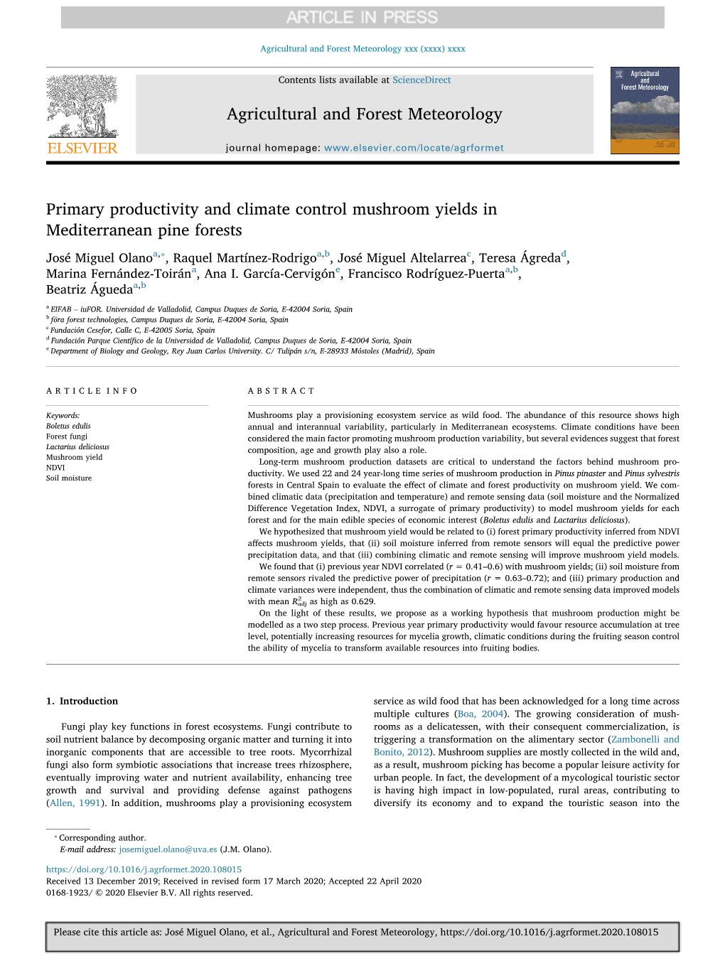 Primary Productivity and Climate Control Mushroom Yields In