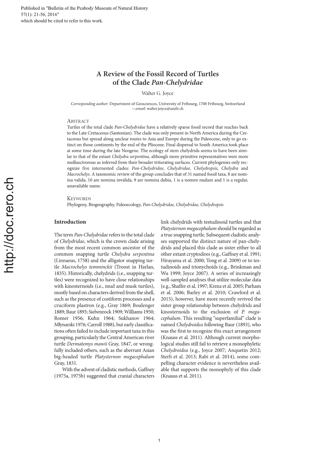 A Review of the Fossil Record of Turtles of the Clade Pan-Chelydridae