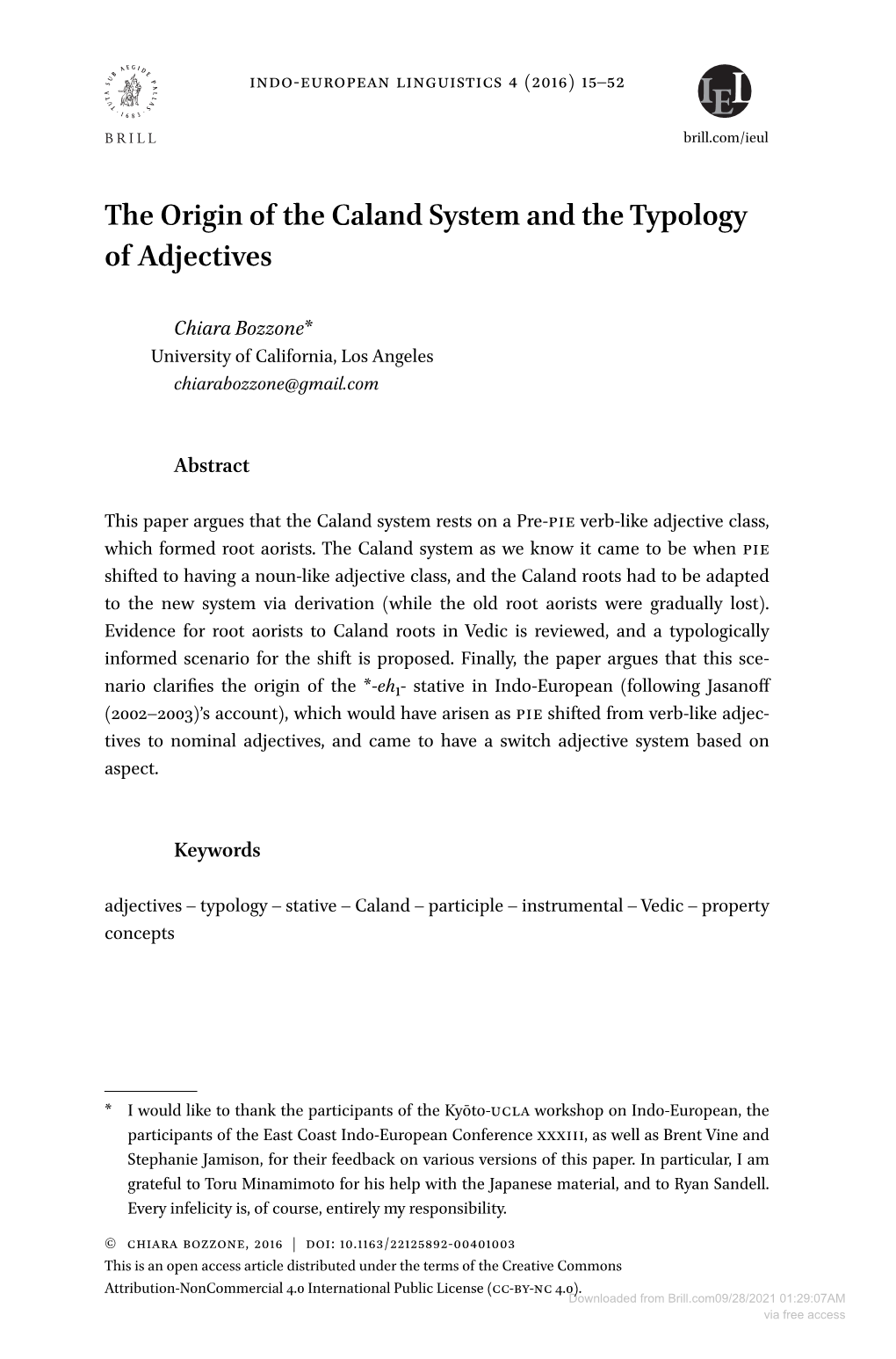The Origin of the Caland System and Thetypology of Adjectives