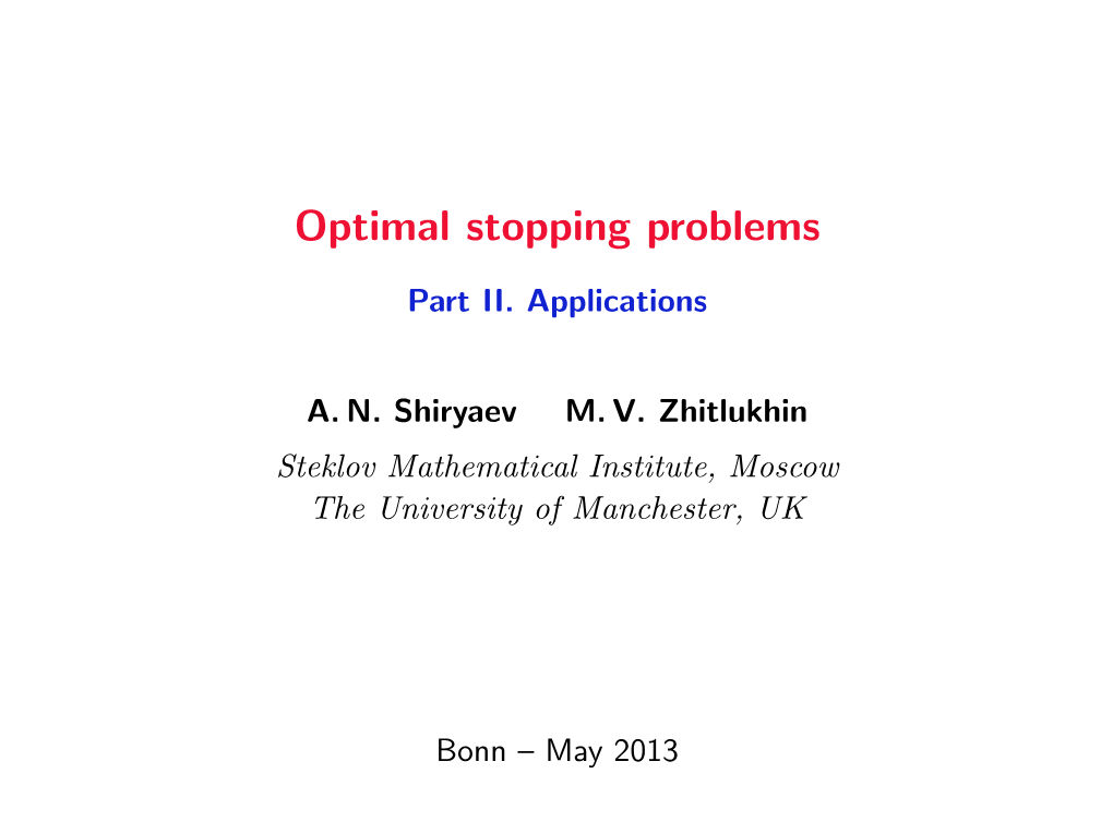 Optimal Stopping Problems