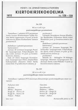 KIERTO KIRJEKÖ KO E LM a 1972 No 1 2 8 -1 3 0