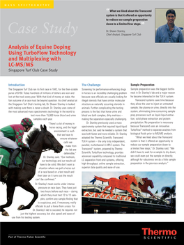 Analysis of Equine Doping Using Turboflow Technology and Multiplexing with LC-MS/MS Singapore Turf Club Case Study