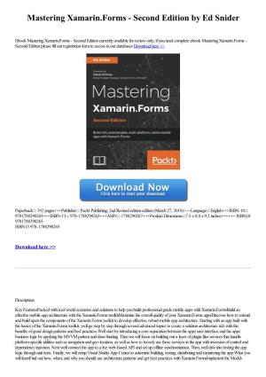 Mastering Xamarin.Forms - Second Edition by Ed Snider
