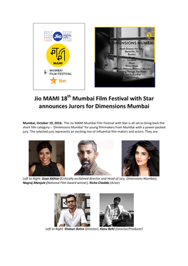 Jio MAMI 18 Mumbai Film Festival with Star Announces Jurors For