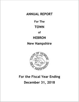 ANNUAL REPORT TOWN HEBRON New Hampshire for the Fiscal Year