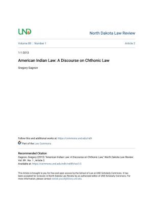 American Indian Law: a Discourse on Chthonic Law