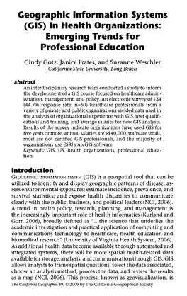 Geographic Information Systems (GIS) in Health Organizations: Emerging Trends for Professional Education