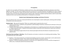 Prerequisites in Order to Be Successful in AP Chemistry, Students Must