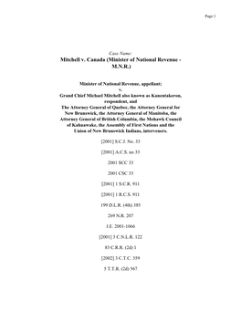 Mitchell V. Canada (Minister of National Revenue - M.N.R.)