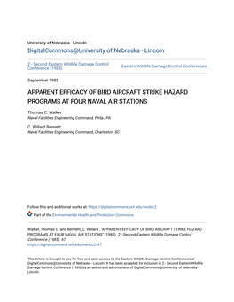 Apparent Efficacy of Bird Aircraft Strike Hazard Programs at Four Naval Air Stations