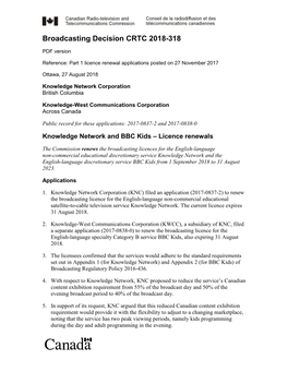 Knowledge Network and BBC Kids – Licence Renewals