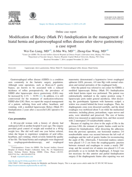 Fundoplication in the Management of Hiatal Hernia And