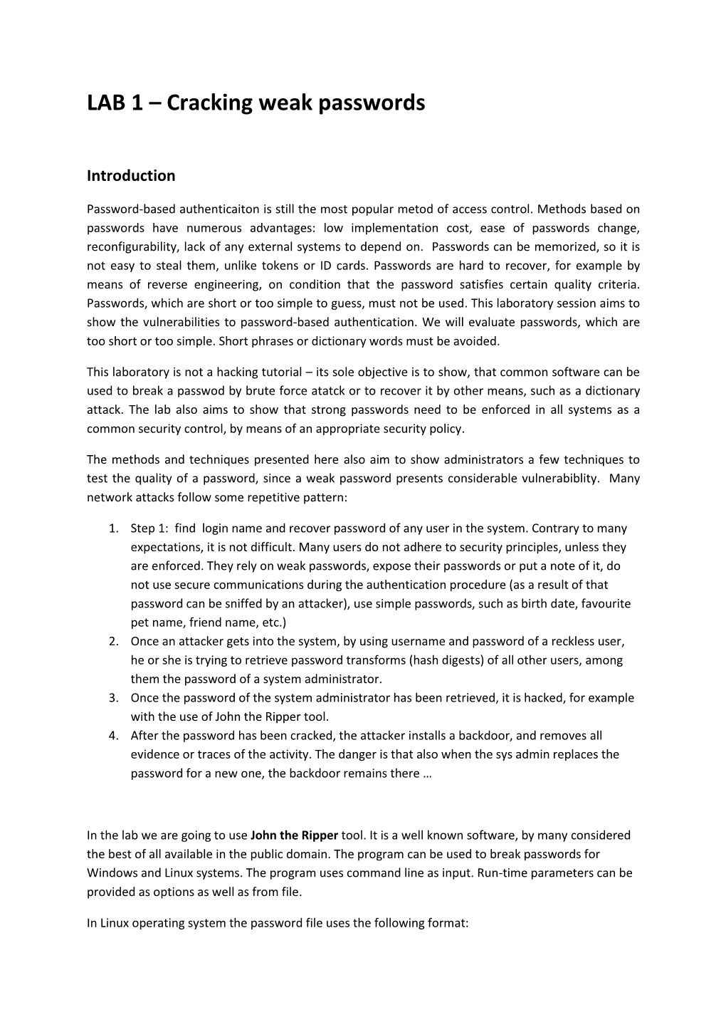 LAB 1 – Cracking Weak Passwords