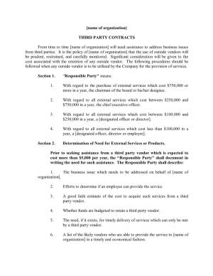 [Name of Organization] THIRD PARTY CONTRACTS from Time to Time