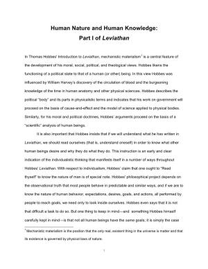 Human Nature and Human Knowledge: Part I of Leviathan