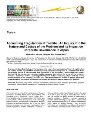 Accounting Irregularities at Toshiba: an Inquiry Into the Nature and Causes of the Problem and Its Impact on Corporate Governance in Japan