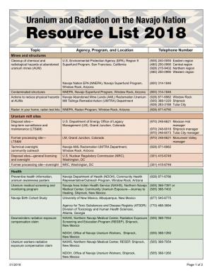 Uranium and Radiation on the Navajo Nation Resource List 2018