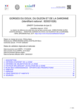 GORGES DU DOUX, DU DUZON ET DE LA DARONNE (Identifiant National : 820031028)