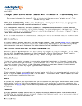 Autobytel Editors Survive Nature's Deadliest Killer "Sharknado" in Ten Storm-Worthy Rides