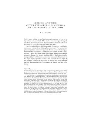 Learned and Wise: Cotta the Sceptic in Cicero's on the Nature of the Gods