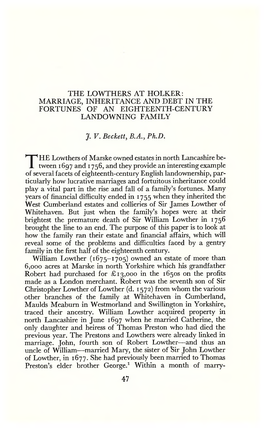 The Lowthers at Holker: Marriage, Inheritance and Debt in the Fortunes of an Eighteenth-Century Landowning Family