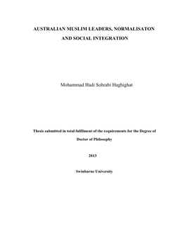 Australian Muslim Leaders, Normalisaton and Social Integration