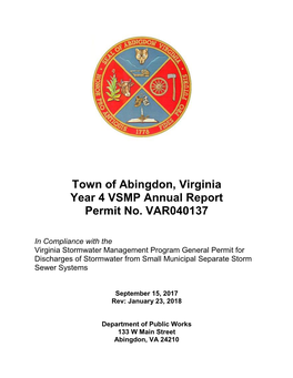 Town of Abingdon, Virginia Year 4 VSMP Annual Report Permit No