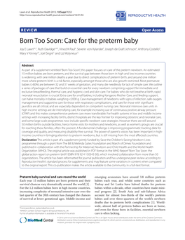 Born Too Soon: Care for the Preterm Baby