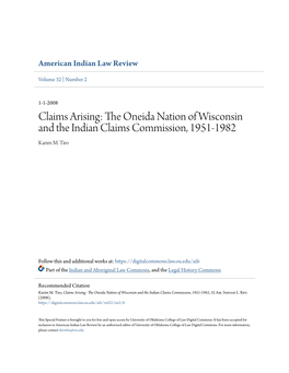 The Oneida Nation of Wisconsin and the Indian Claims Commission, 1951-1982 Karim M