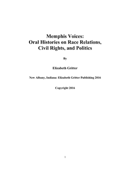 Memphis Voices: Oral Histories on Race Relations, Civil Rights, and Politics