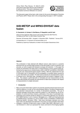 IASI-METOP and MIPAS-ENVISAT Data Fusion