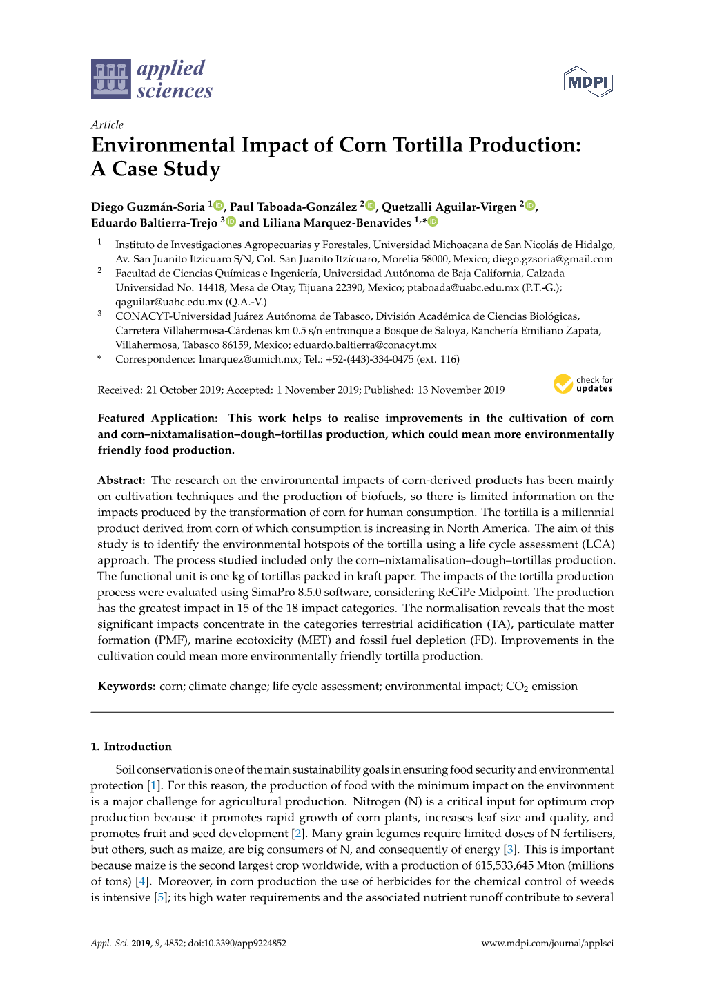 Environmental Impact of Corn Tortilla Production: a Case Study