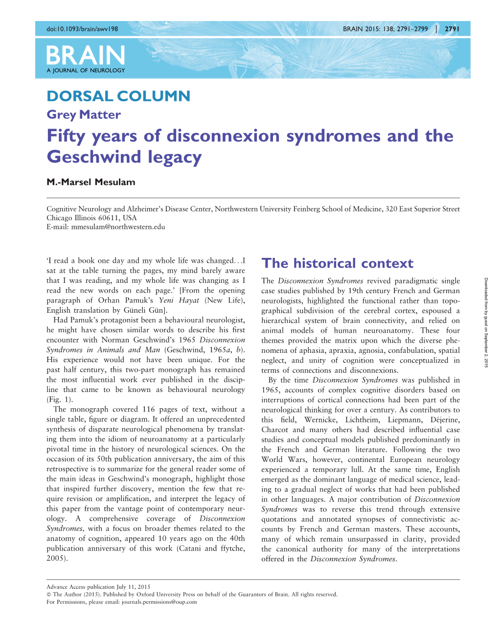 Fifty Years of Disconnexion Syndromes and the Geschwind Legacy