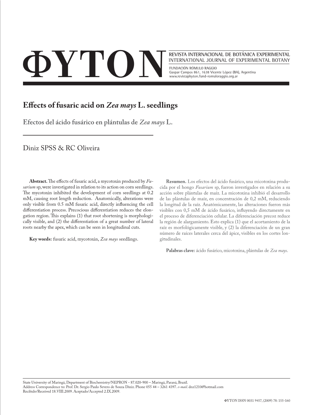 Effects of Fusaric Acid on Zea Mays L. Seedlings