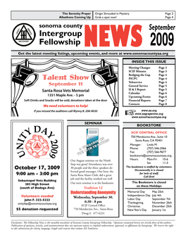 September Intergroup Fellowship NEWS 2009 Get the Latest Meeting Listings, Upcoming Events, and More At