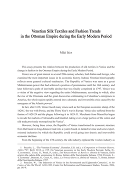 Venetian Silk Textiles and Fashion Trends in the Ottoman Empire During the Early Modern Period